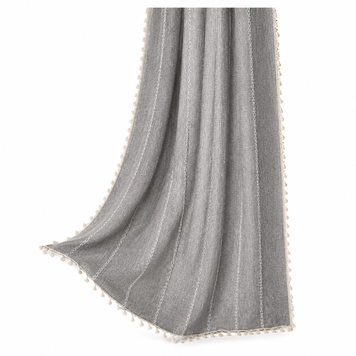 Gray Boho Tassel Curtain Panel