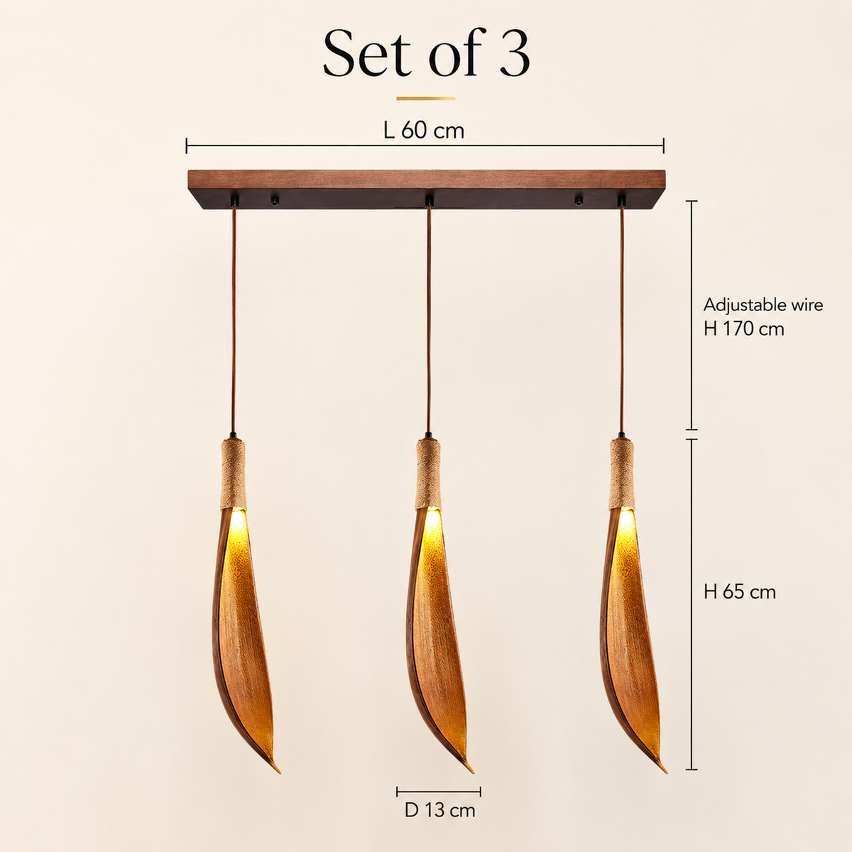 Japanese Wooden Leaf Pendant Light - Adjustable Hanging Lamp