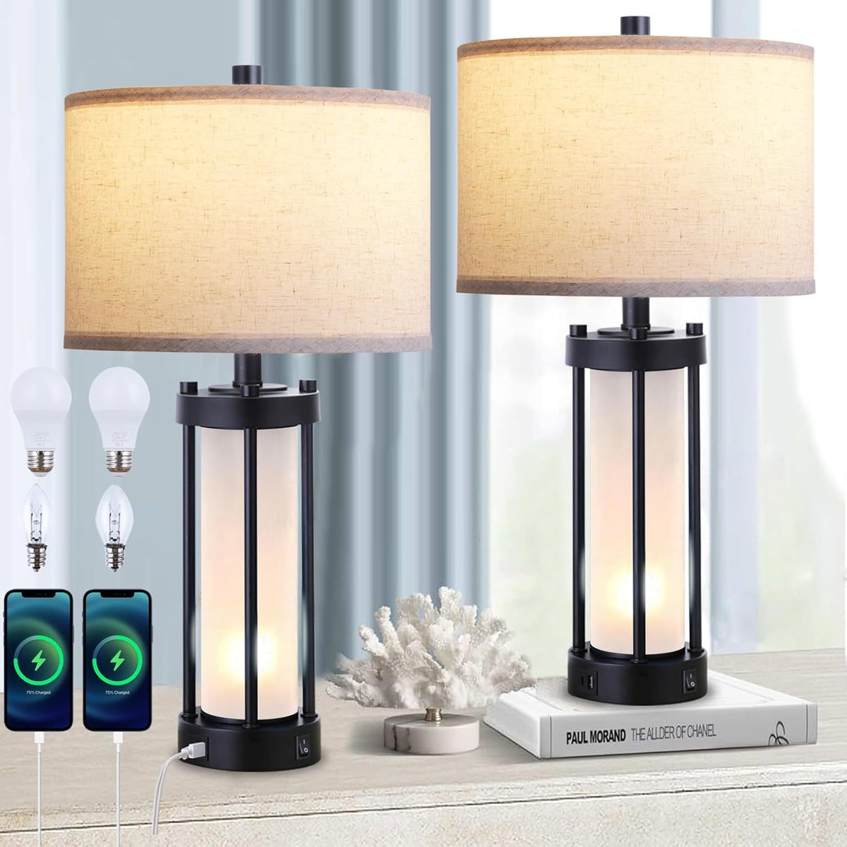 Column Lantern Table Lamps Set of 2