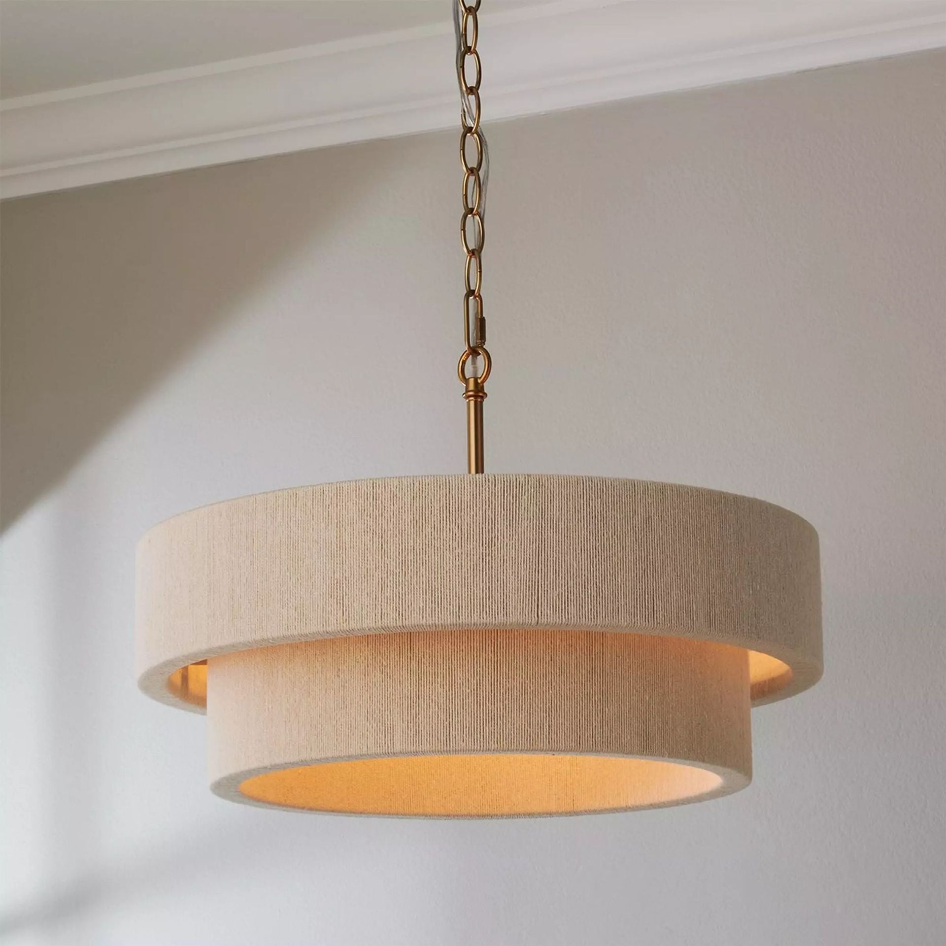 Woven Fabric Drum Pendant Light 80 cm - Adjustable Height