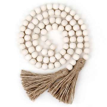 Natural Wood Bead Garland with Jute Tassels - Boho Decor