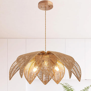 Lotus Rattan Pendant Light - Adjustable Height