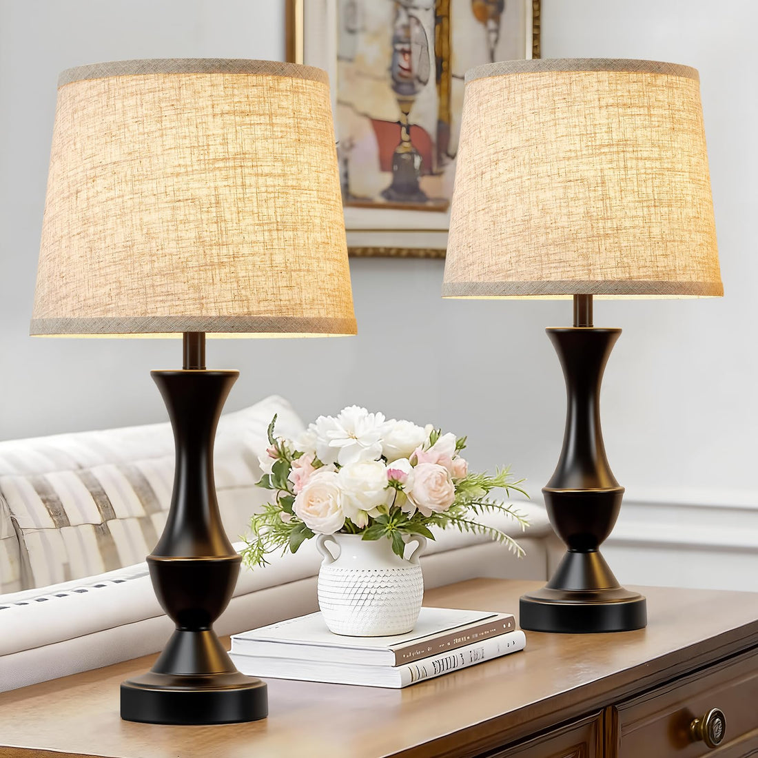 Vintage Farmhouse Bedside Lamp Set of 2