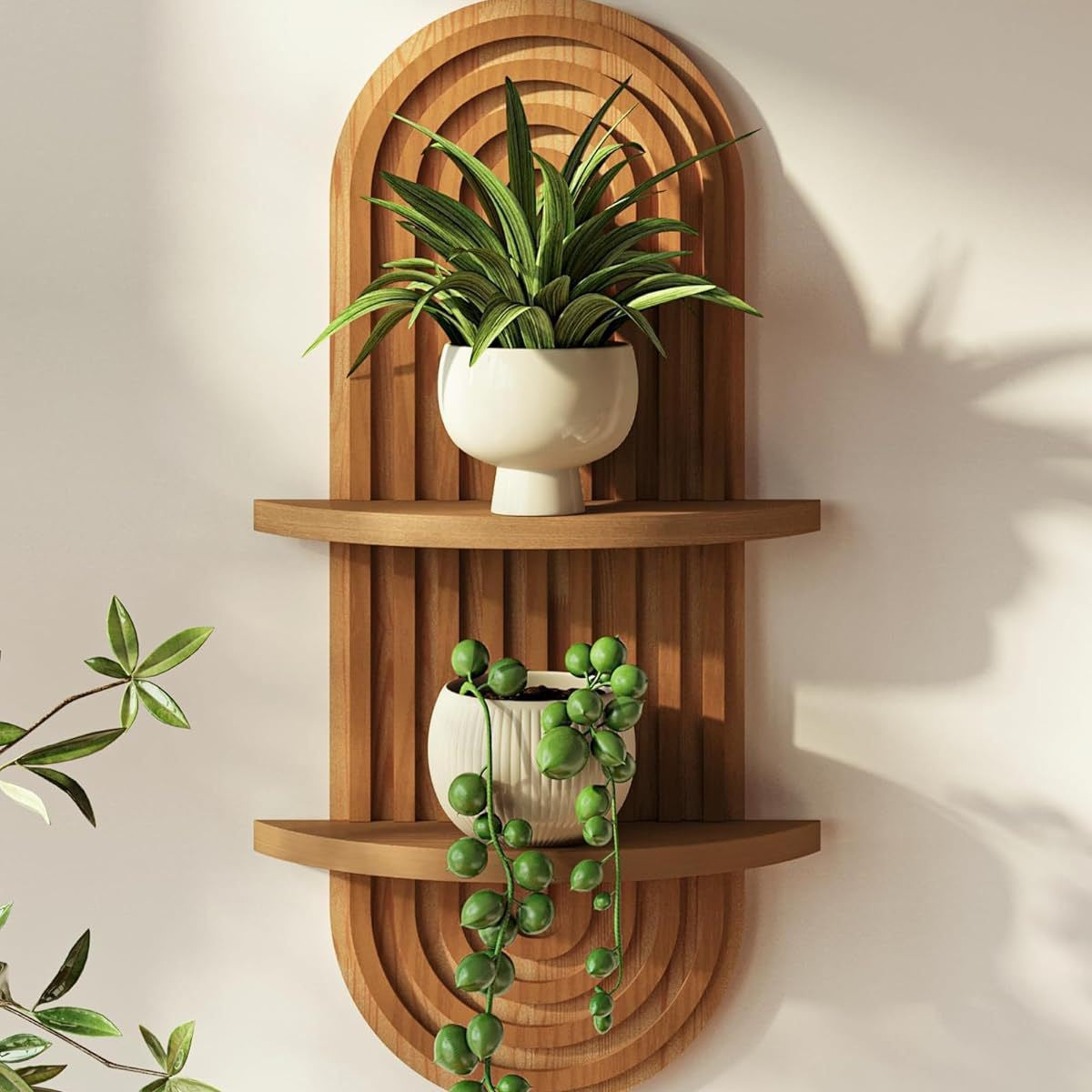 Boho Floating Wall Shelf - Wooden Plant Display
