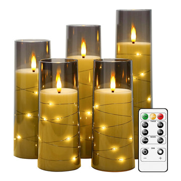 Smoky Glass Flameless Candle Set of 5