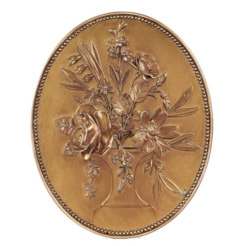 Floral Wall Art - Gold Embossed Oval Design