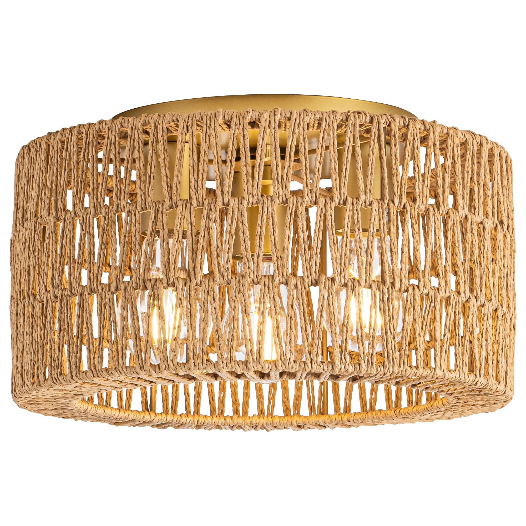French Rattan Flush Mount Ceiling Light