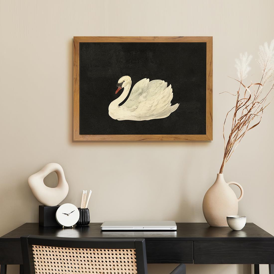 Vintage Swan Framed Wall Art - Canvas Print