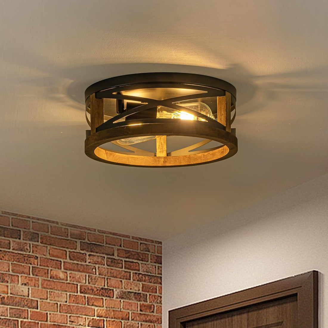 Rustic Wood Flush Mount Ceiling Light
