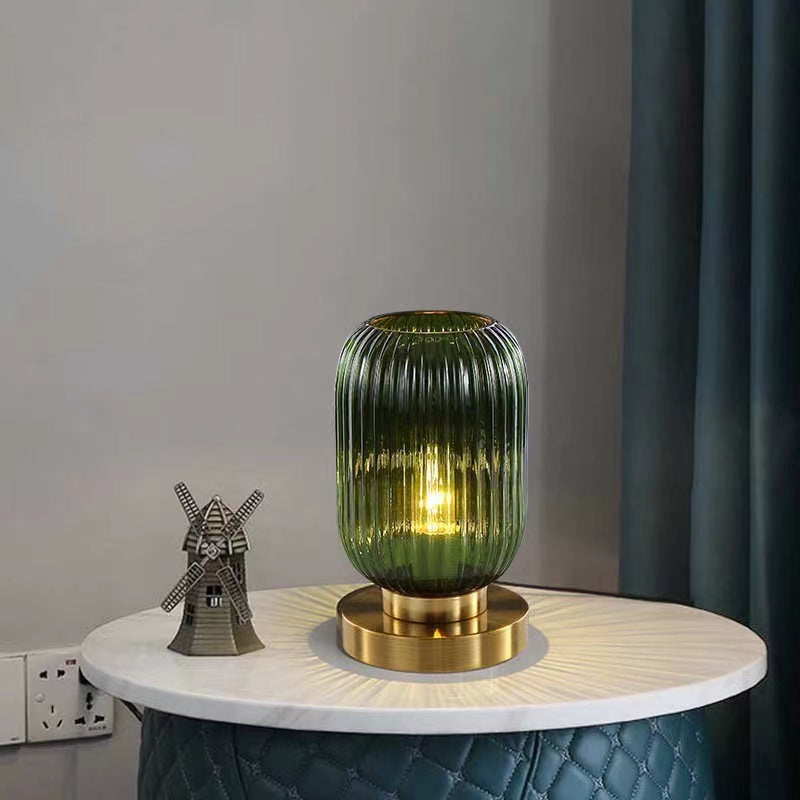 Green Ribbed Glass Table Lamp