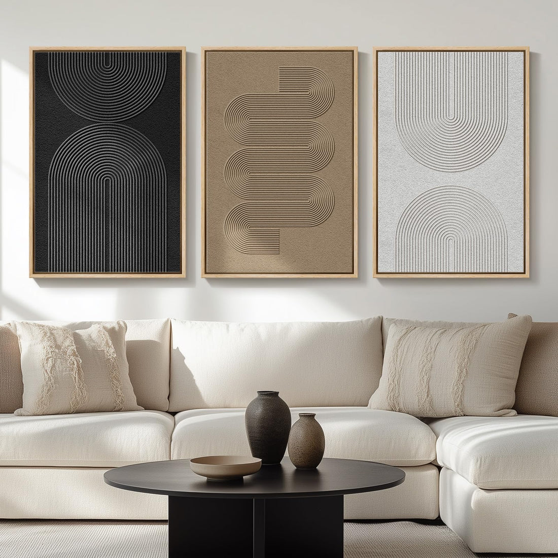 Neutral Geometric Canvas Wall Art - Set of 3