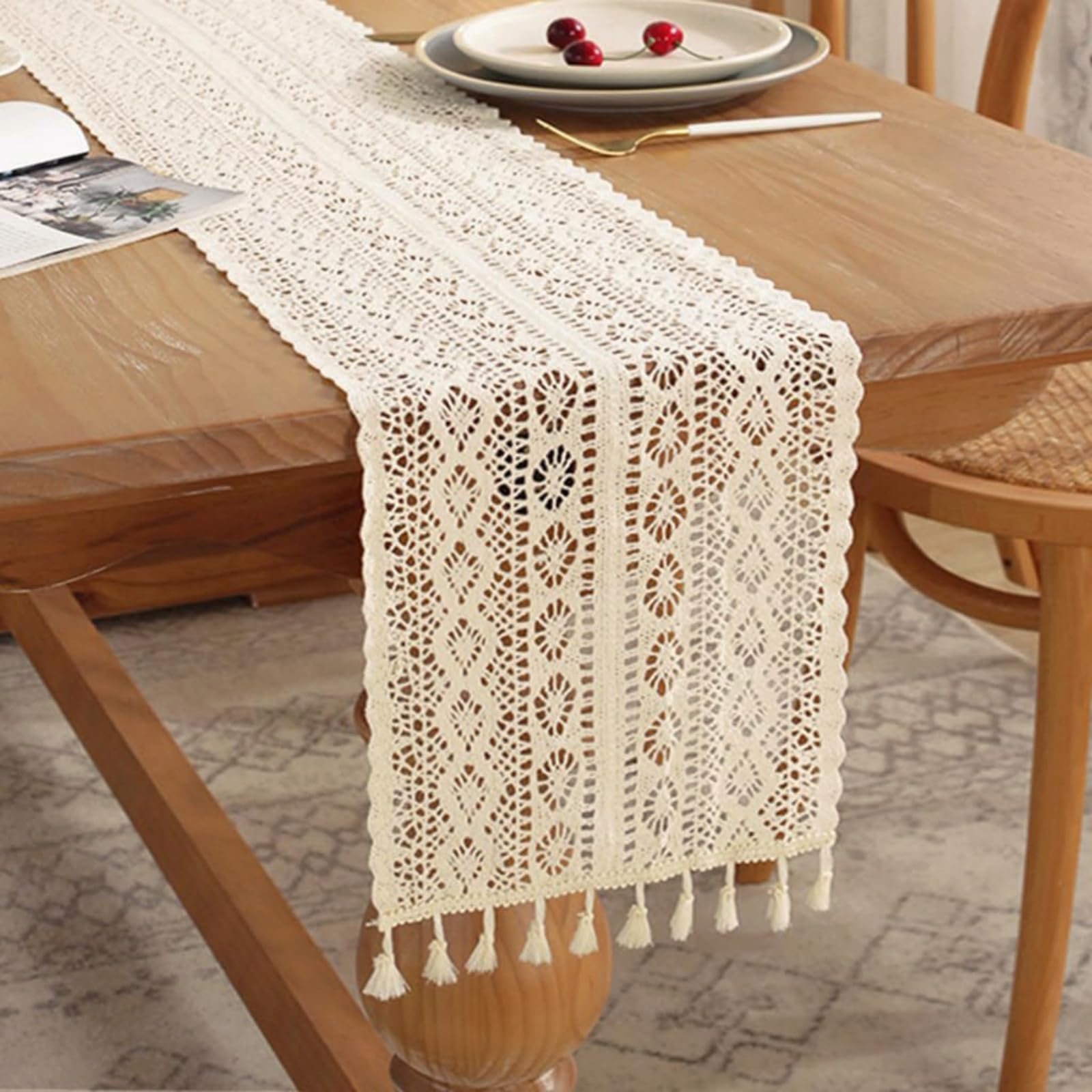 Bohemian Crochet Table Runner - Tassel Lace