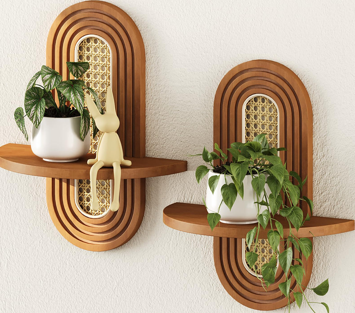 Arched Rattan Wall Shelf Set