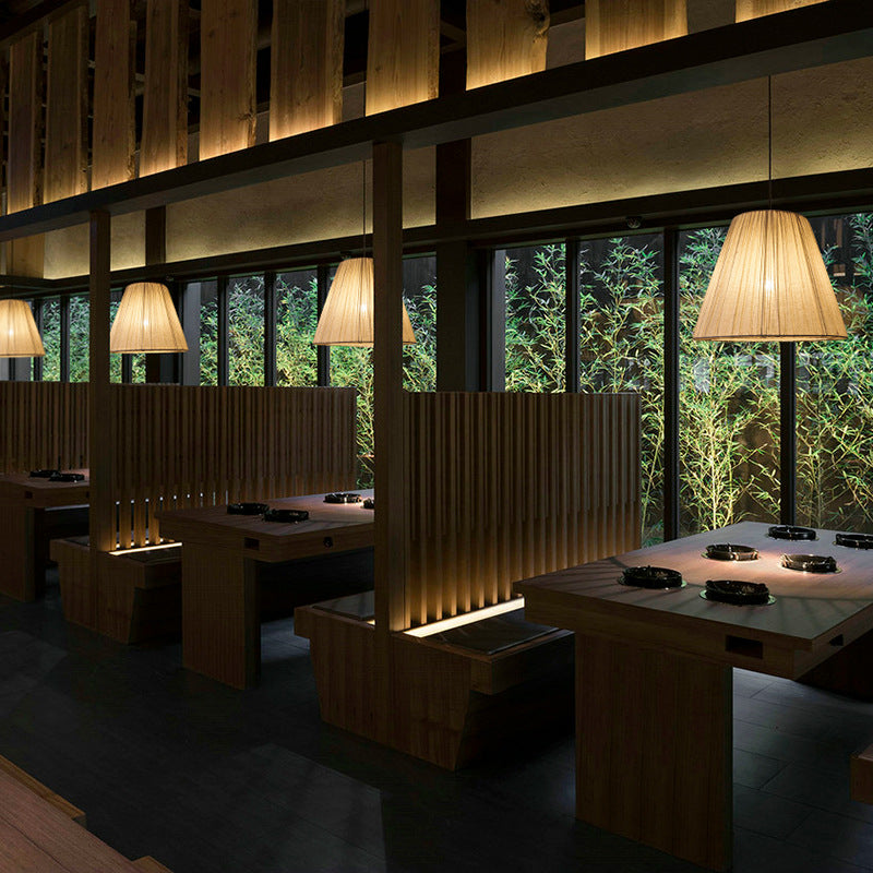 Japanese Linen Pendant Light - Pleated Fabric Shade