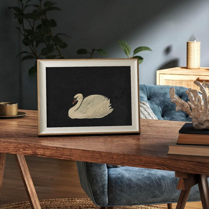 Vintage Swan Framed Wall Art - Canvas Print