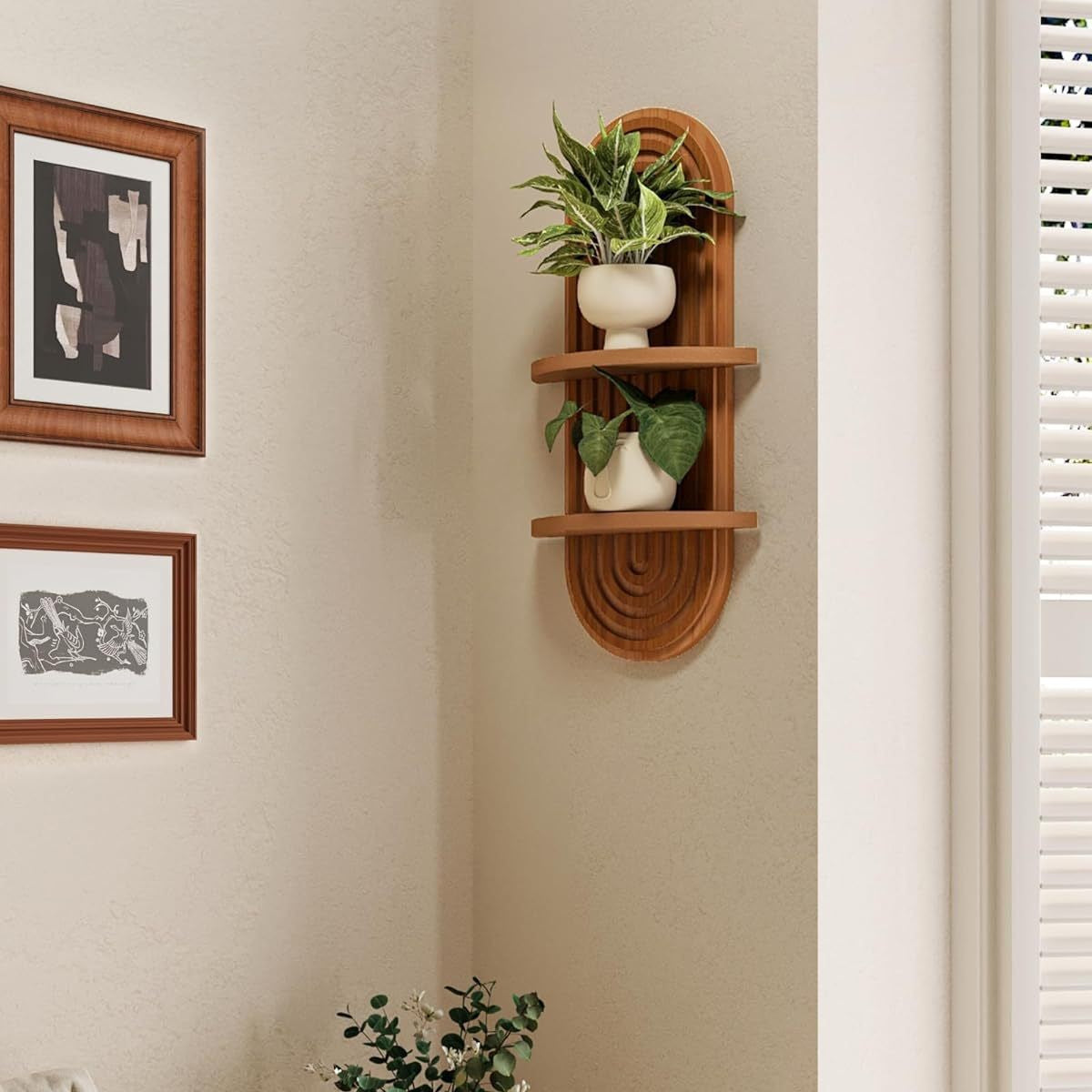 Boho Floating Wall Shelf - Wooden Plant Display
