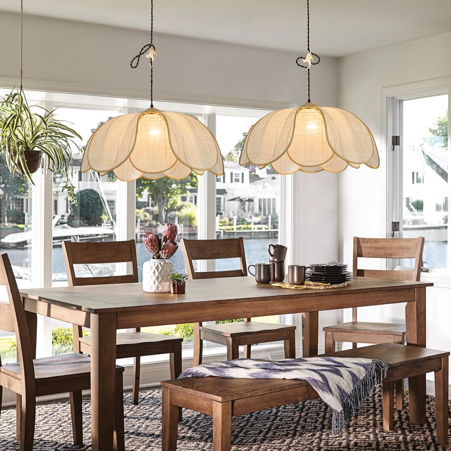 Lotus Linen Pendant Light - Petal Shade