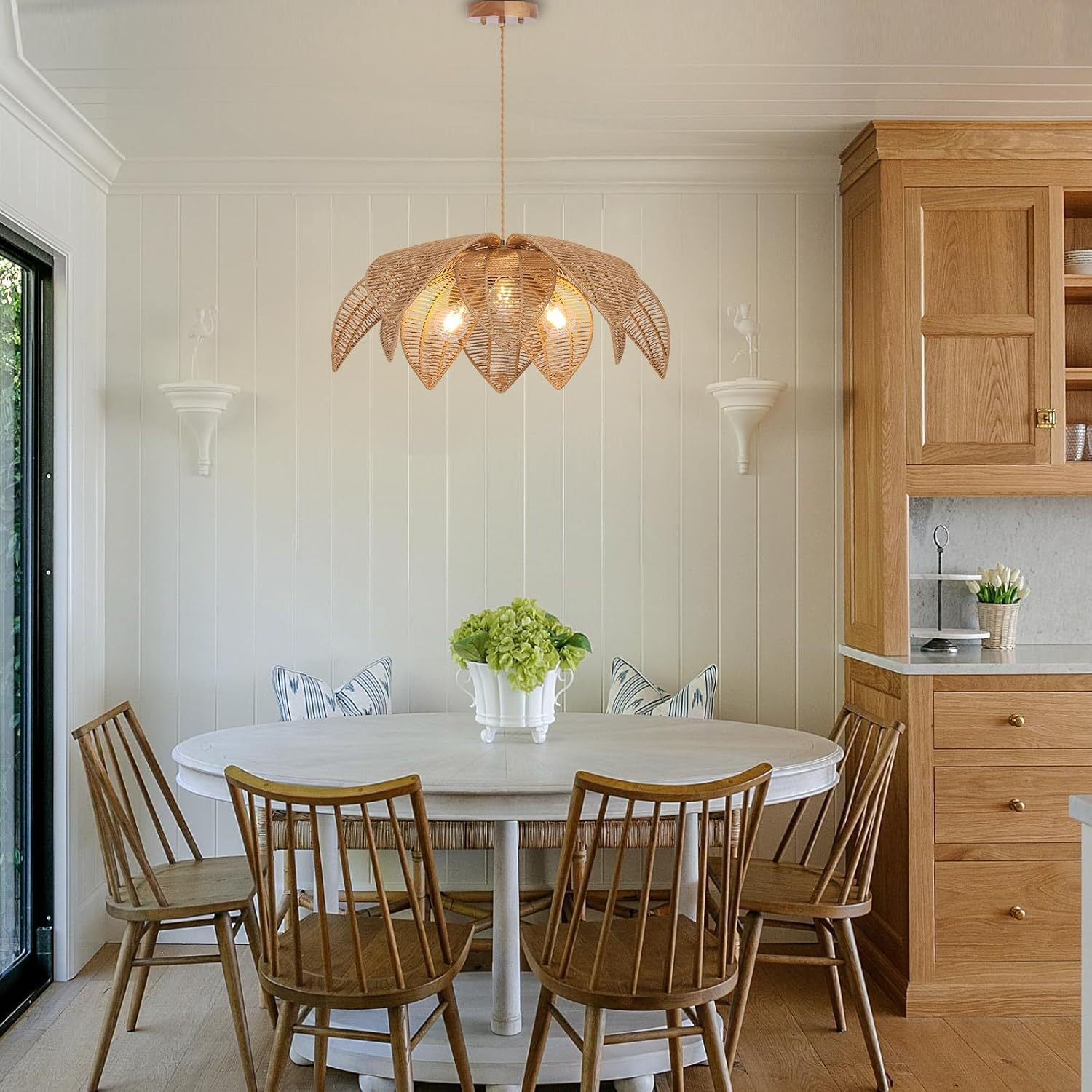 Lotus Rattan Pendant Light - Adjustable Height