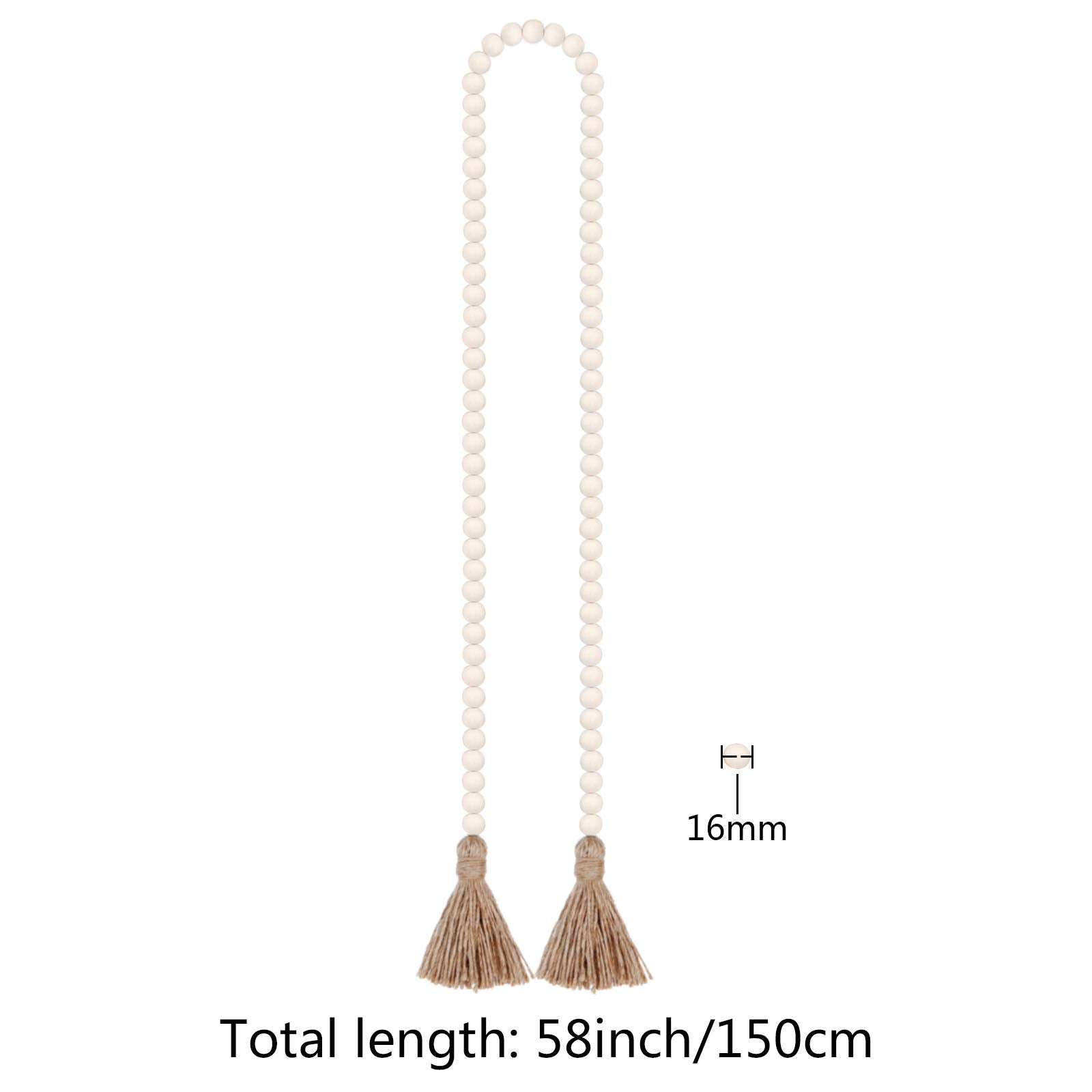 Natural Wood Bead Garland with Jute Tassels - Boho Decor