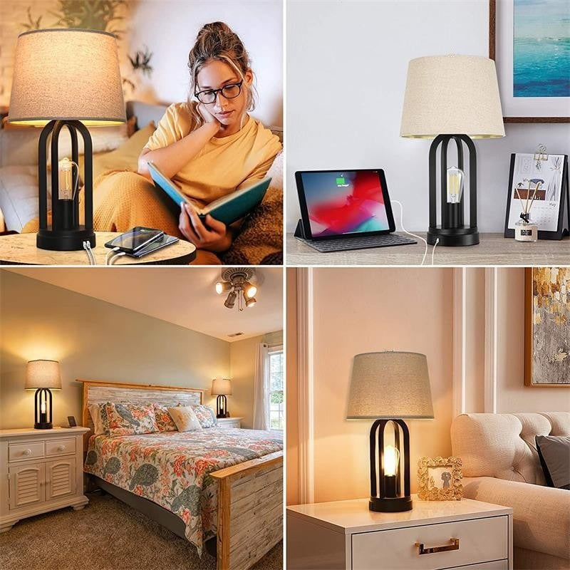 Simple Retro Bedside Lamps Set of 2 – Fabric Shades