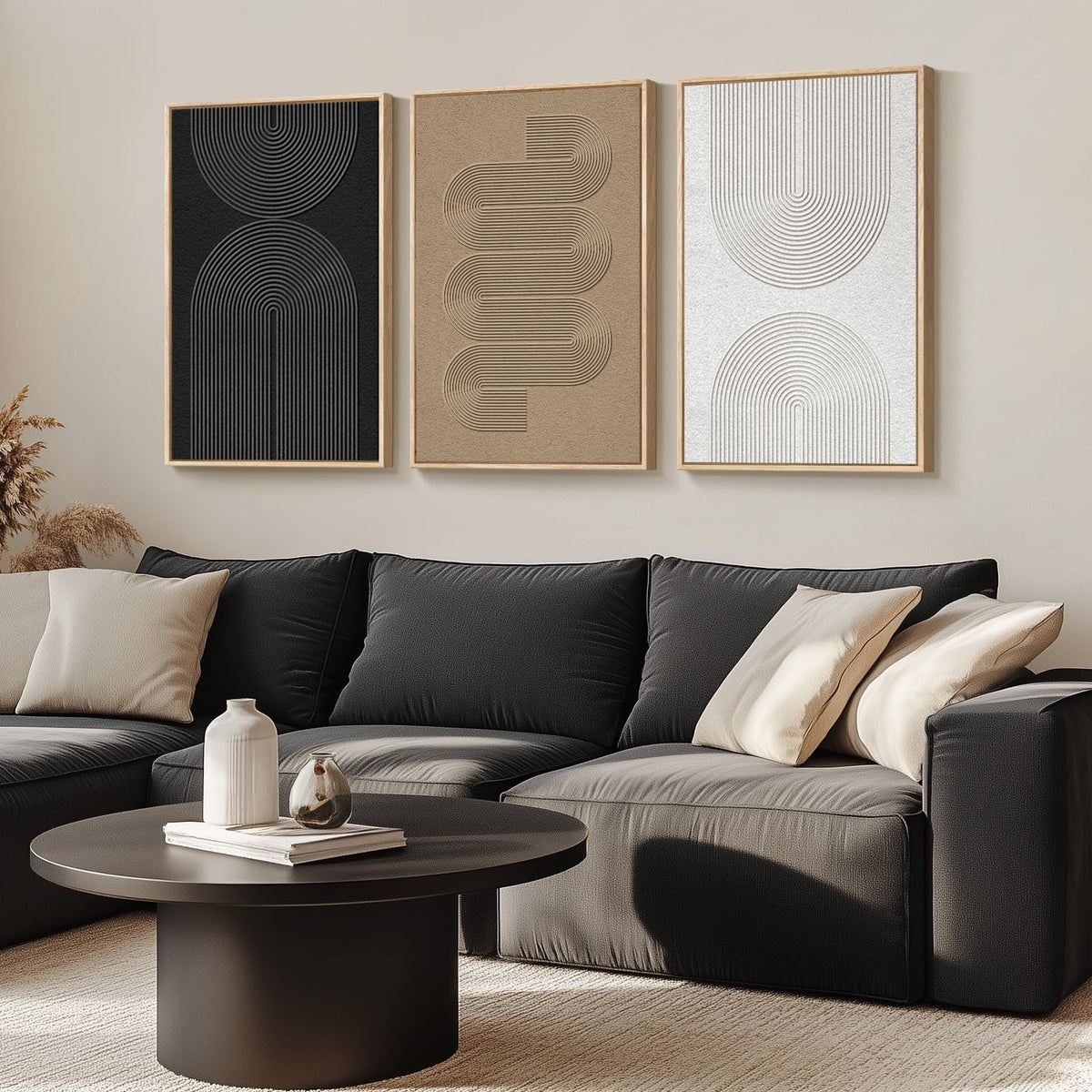 Neutral Geometric Canvas Wall Art - Set of 3