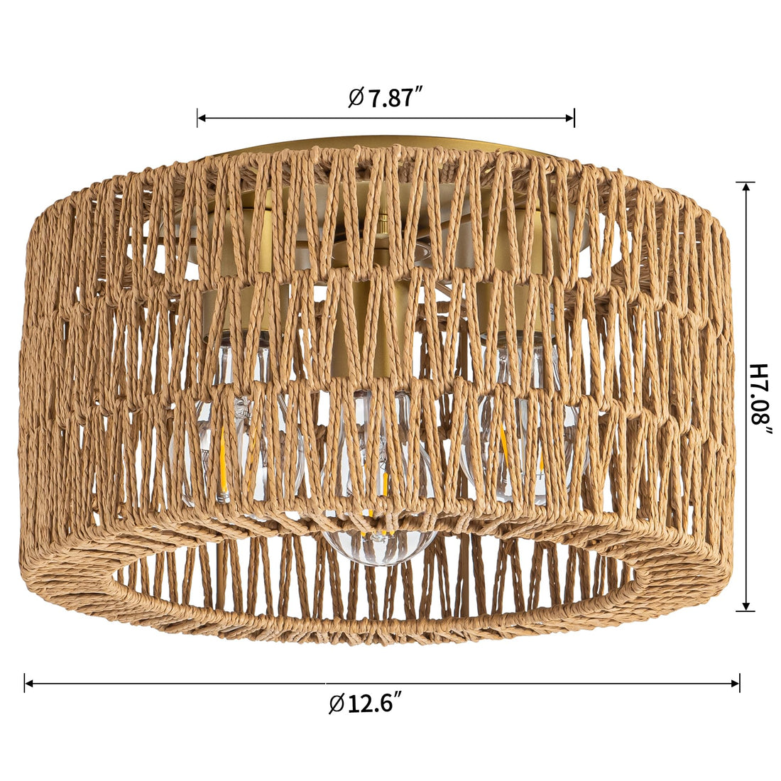 French Rattan Flush Mount Ceiling Light