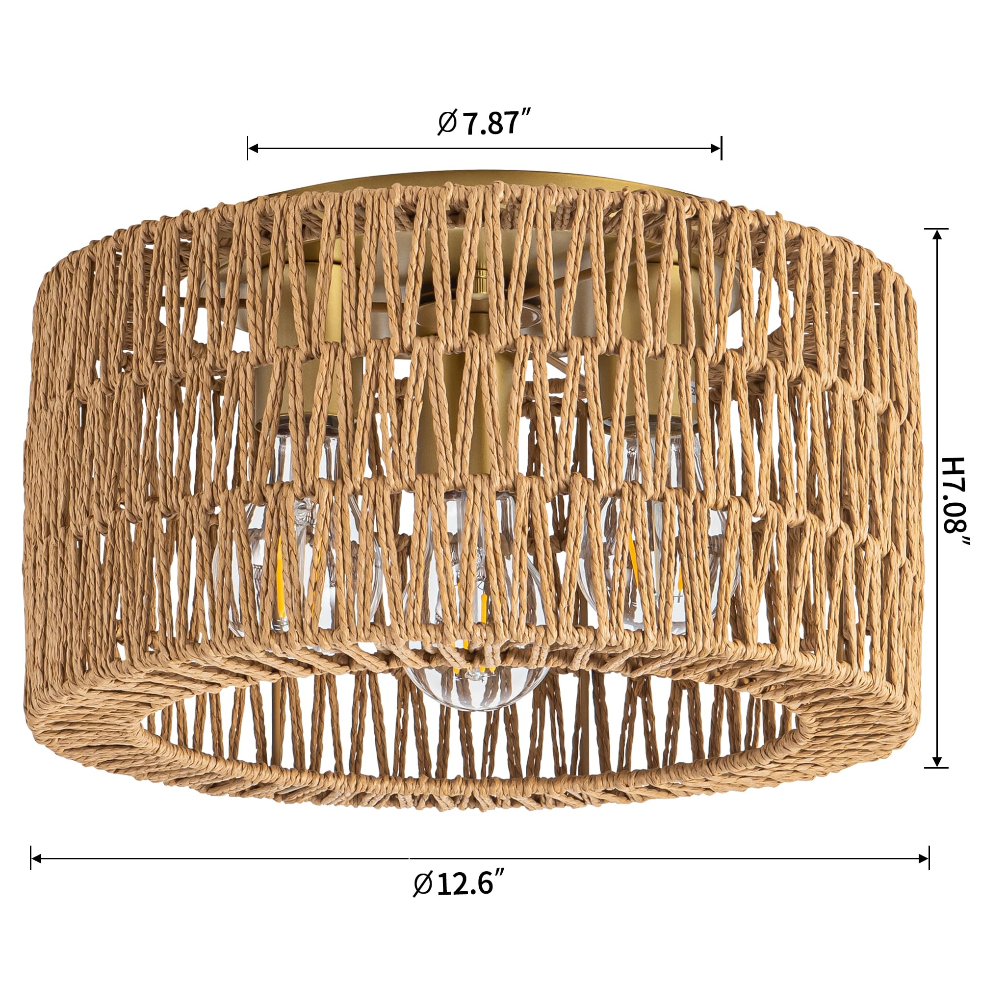 French Rattan Flush Mount Ceiling Light