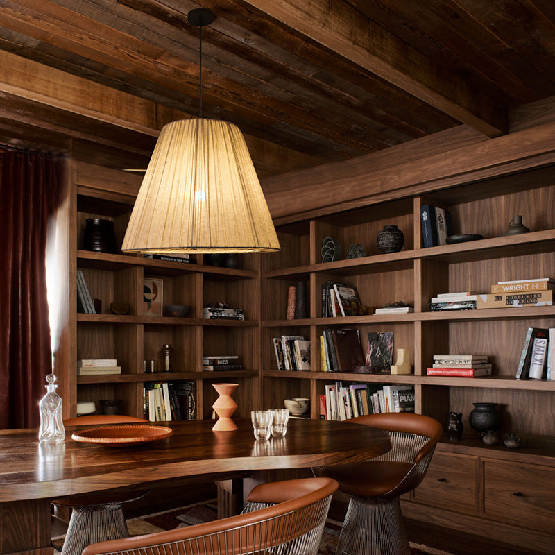 Japanese Linen Pendant Light - Pleated Fabric Shade