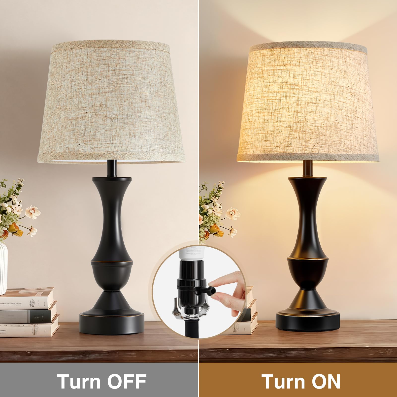 Vintage Farmhouse Bedside Lamp Set of 2