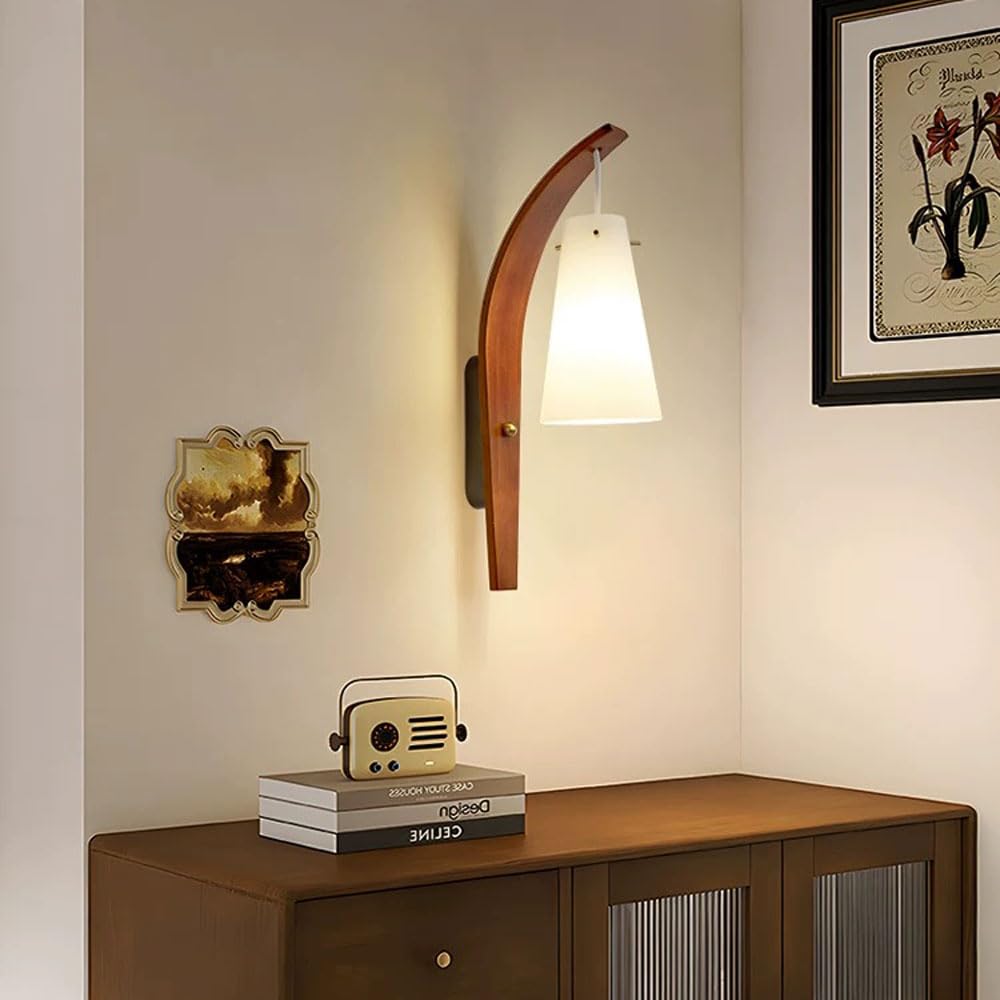 Wabi Sabi Wood Wall Sconce - White Glass Shade