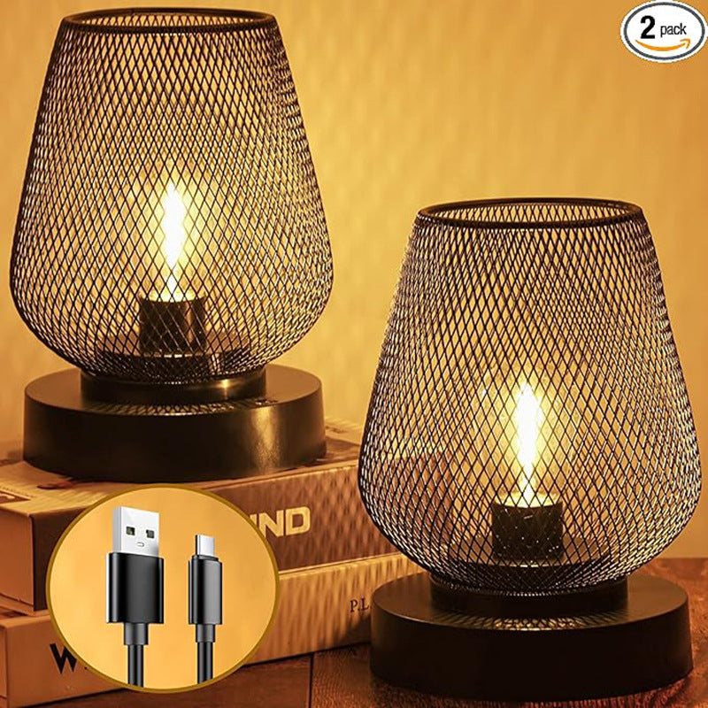 Vintage Lantern Table Lamps Set of 2 - LED Bulbs Included