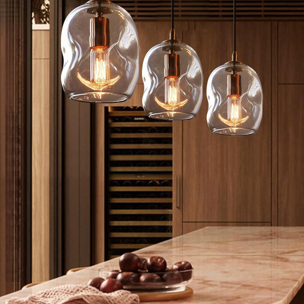 Modern Glass Pendant Lights Set of 2 - Adjustable Cord