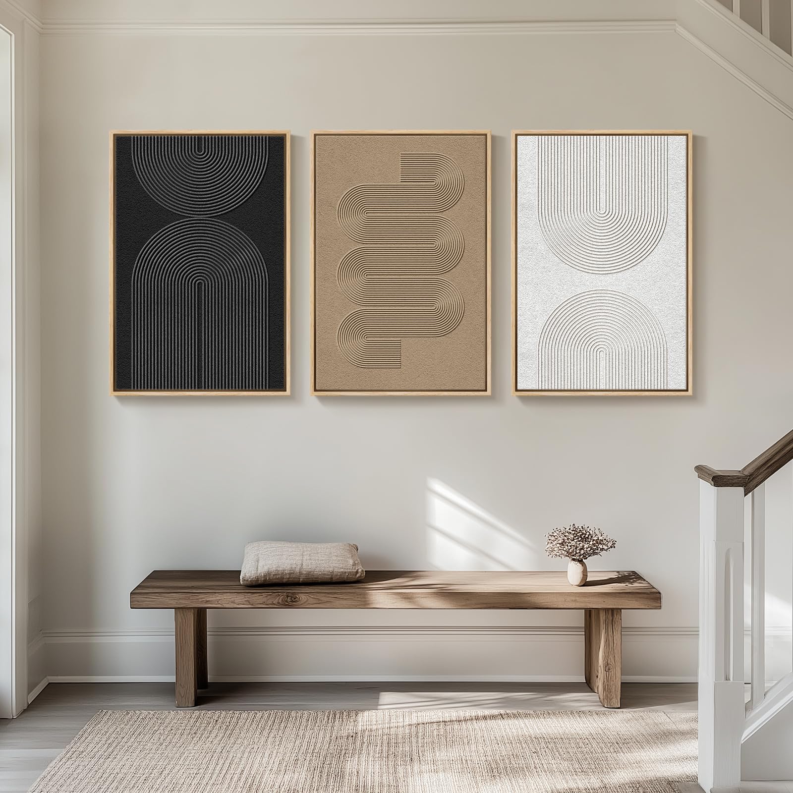 Neutral Geometric Canvas Wall Art - Set of 3