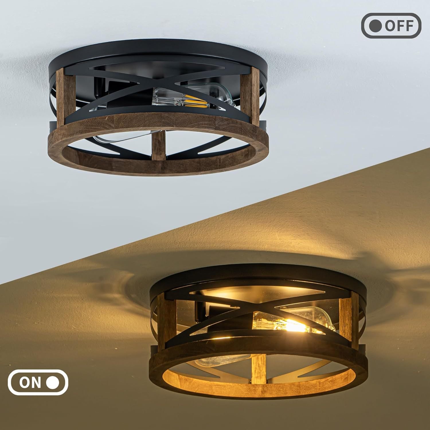 Rustic Wood Flush Mount Ceiling Light