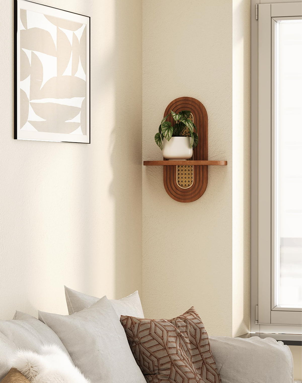 Arched Rattan Wall Shelf Set
