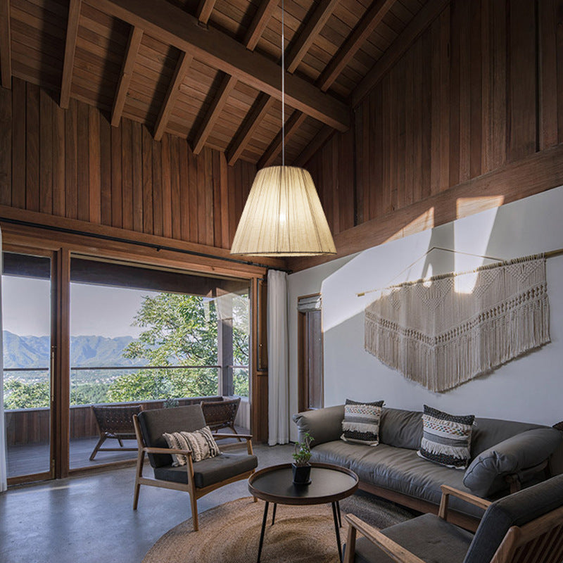 Japanese Linen Pendant Light - Pleated Fabric Shade