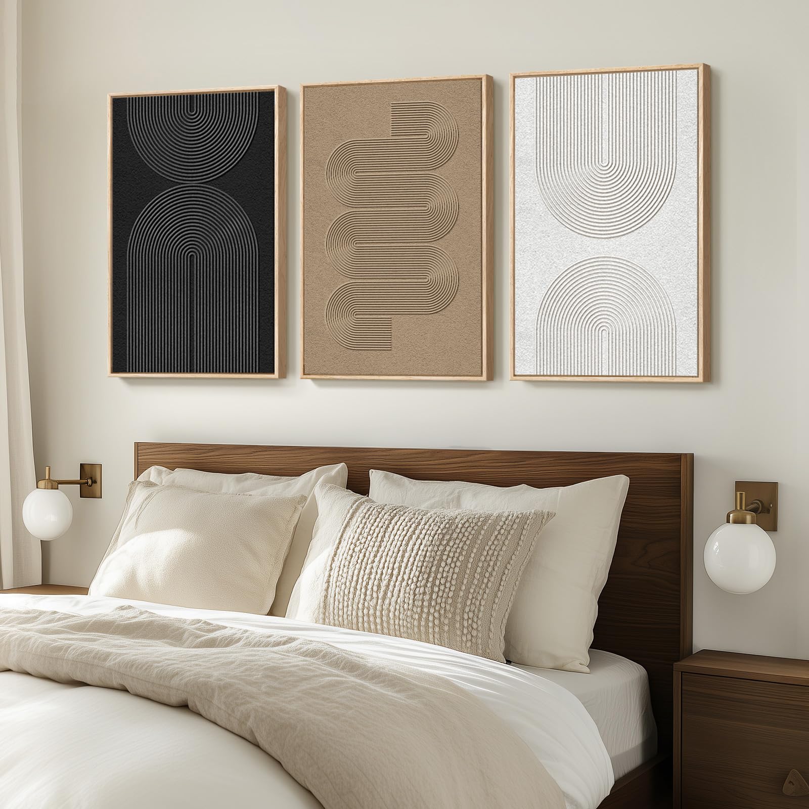 Neutral Geometric Canvas Wall Art - Set of 3