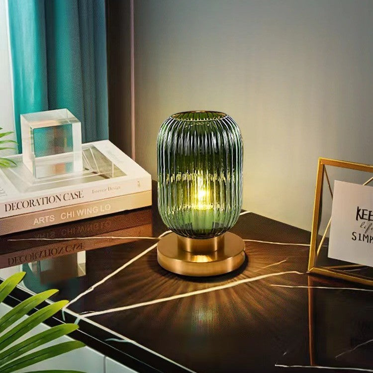 Green Ribbed Glass Table Lamp