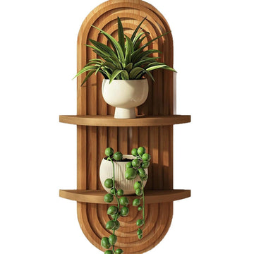 Boho Floating Wall Shelf - Wooden Plant Display