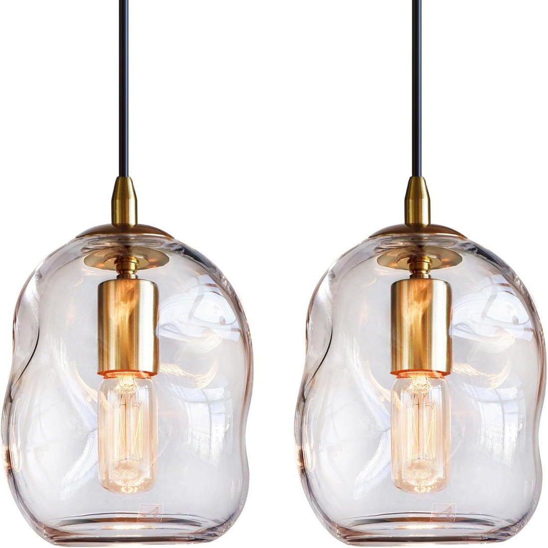 Modern Glass Pendant Lights Set of 2 - Adjustable Cord
