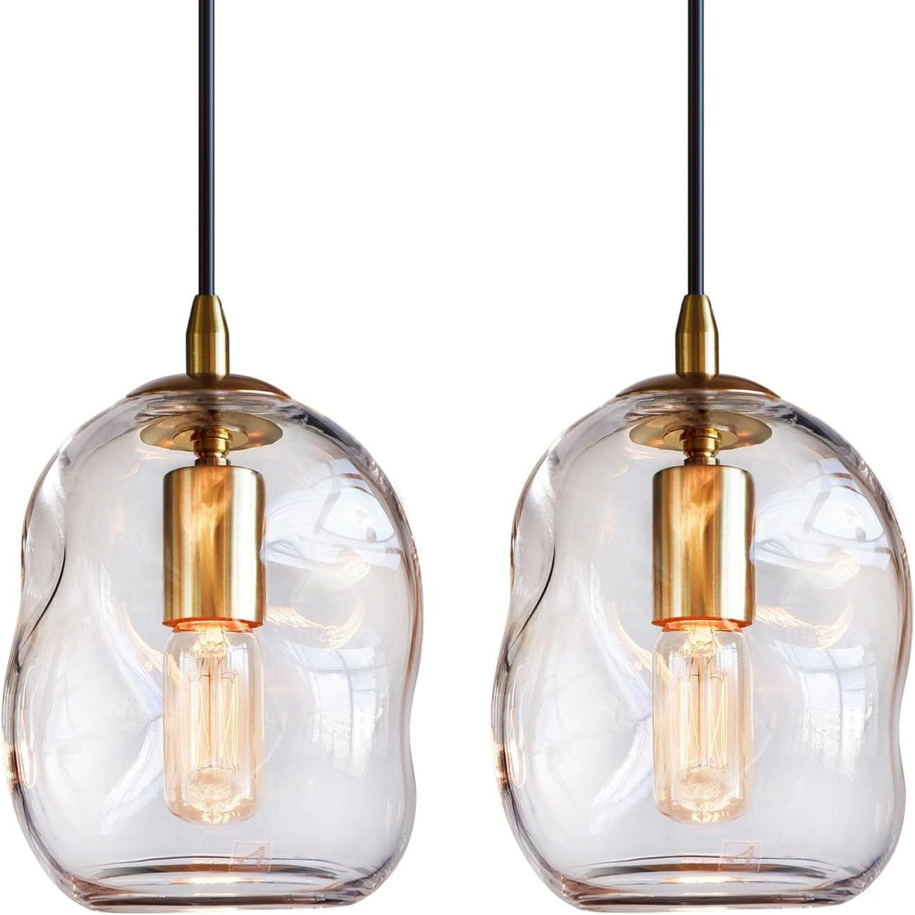 Modern Glass Pendant Lights Set of 2 - Adjustable Cord