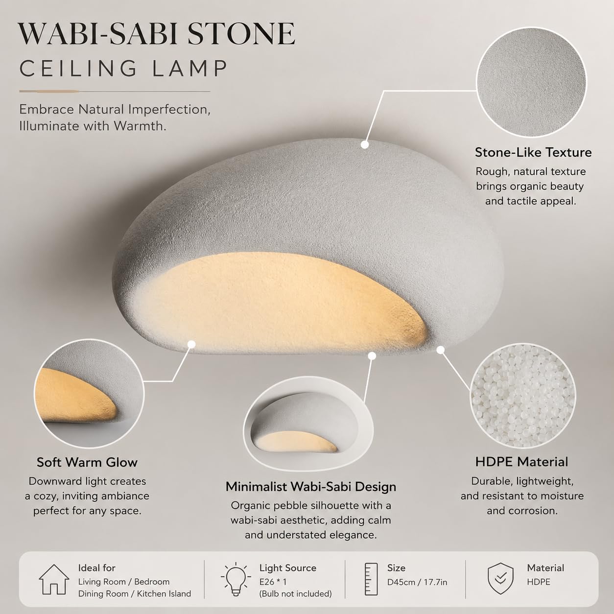 Wabi Sabi Ceiling Light - Sculptural Stone Design