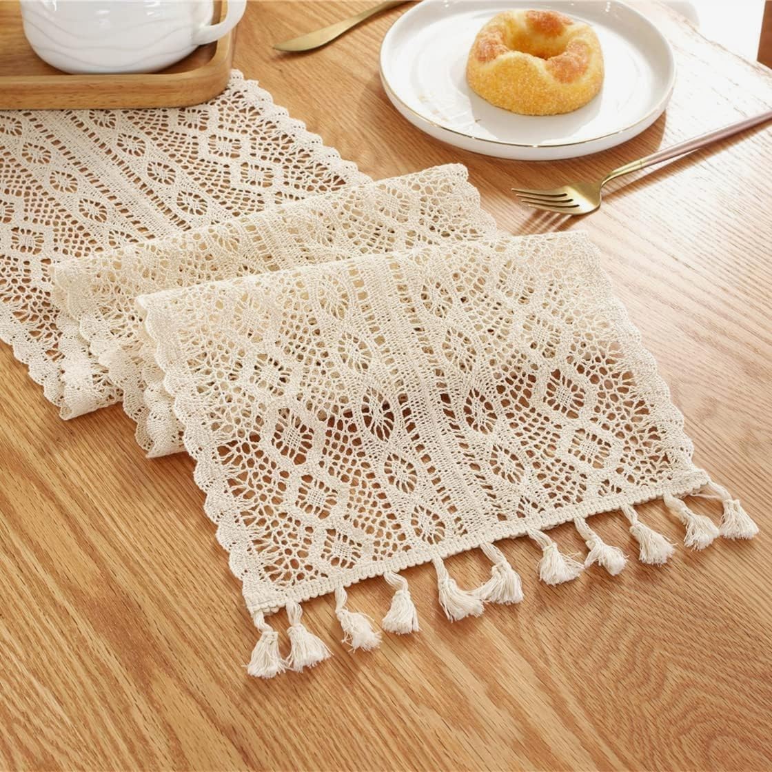 Bohemian Crochet Table Runner - Tassel Lace