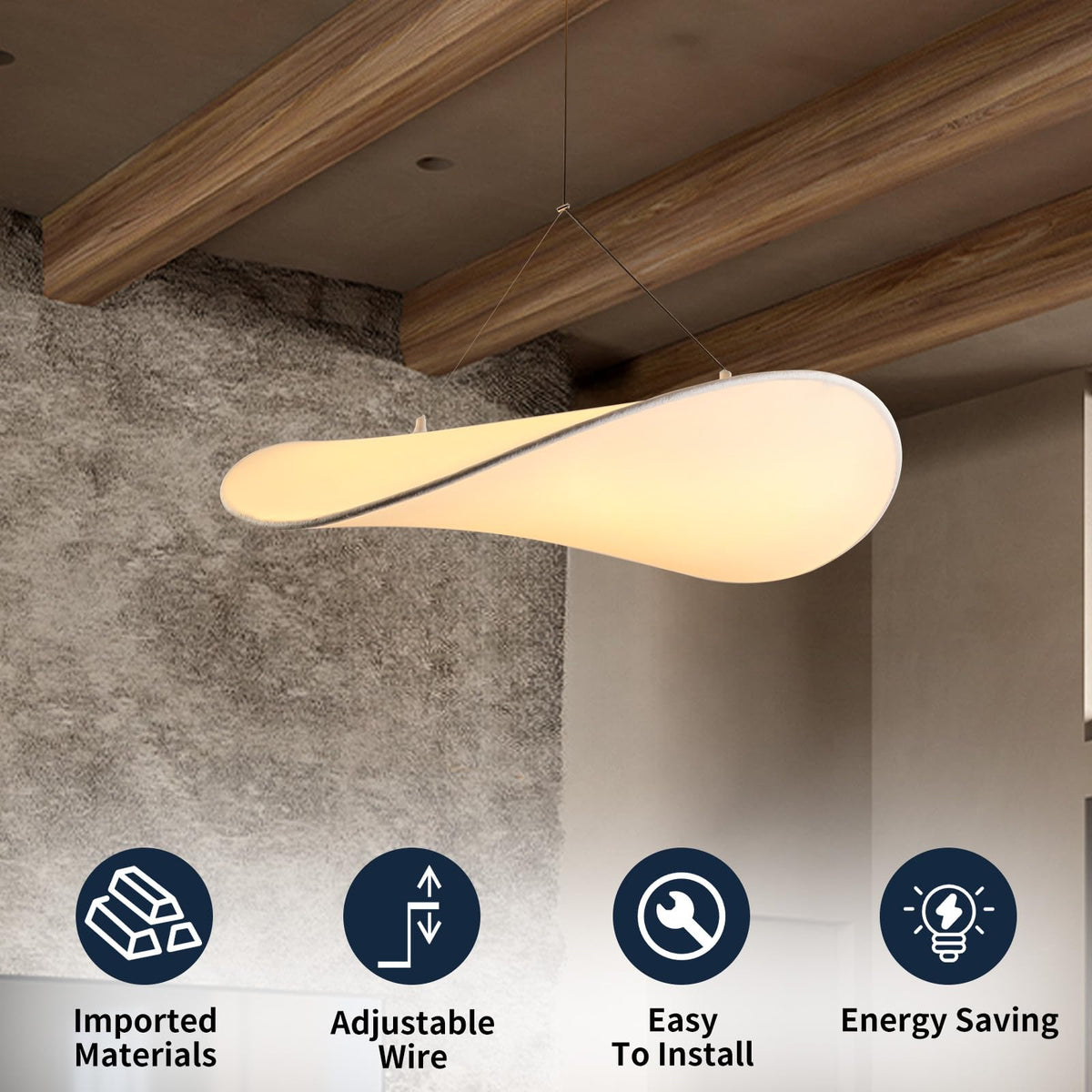 Sculptural Silk Pendant Light - Adjustable Hanging