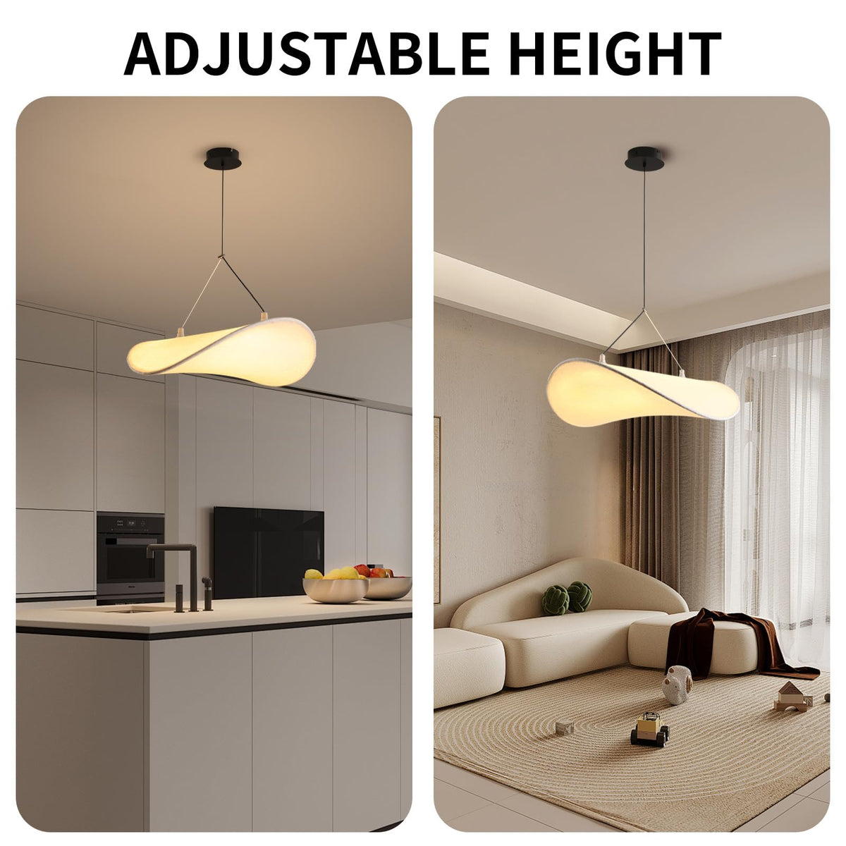 Sculptural Silk Pendant Light - Adjustable Hanging