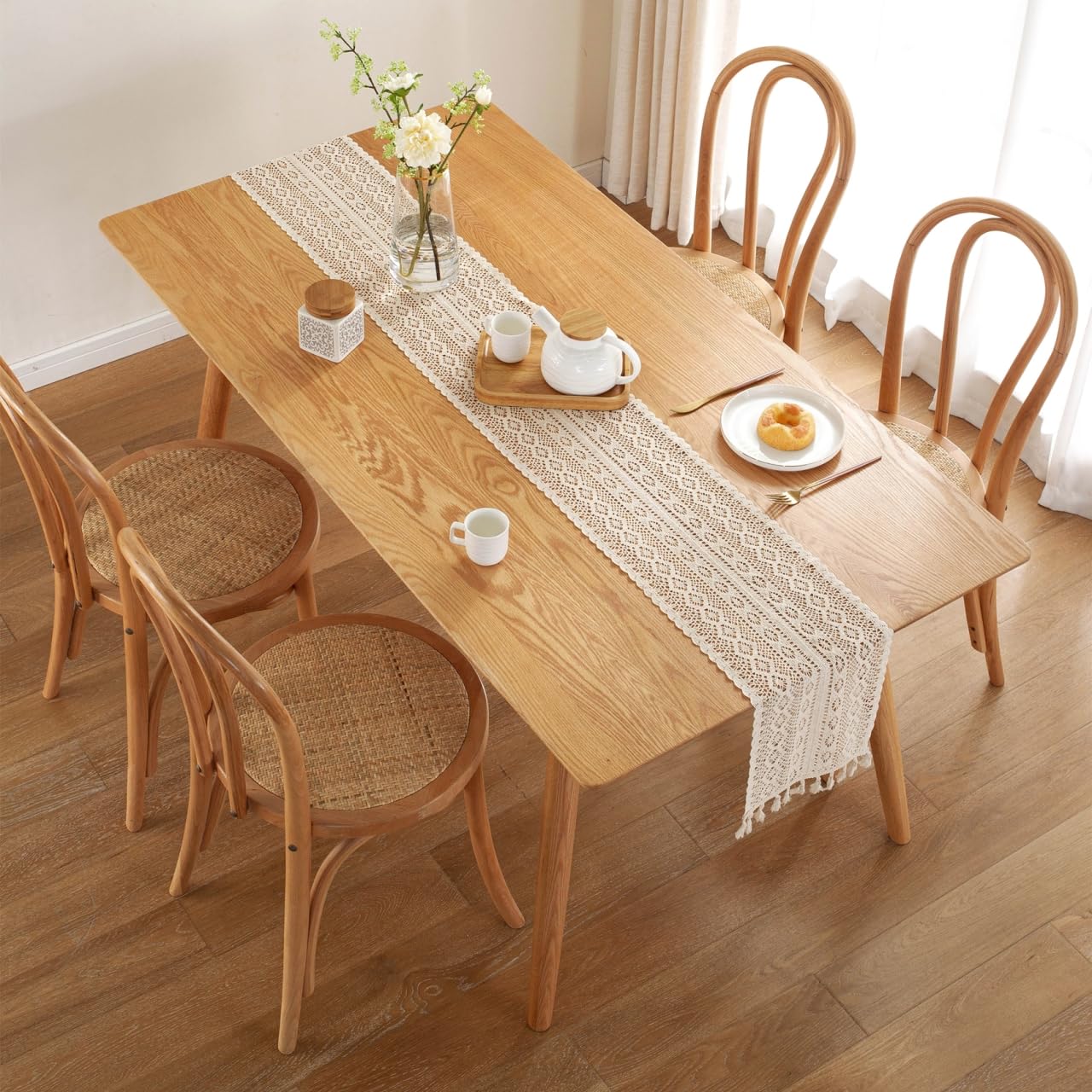 Bohemian Crochet Table Runner - Tassel Lace