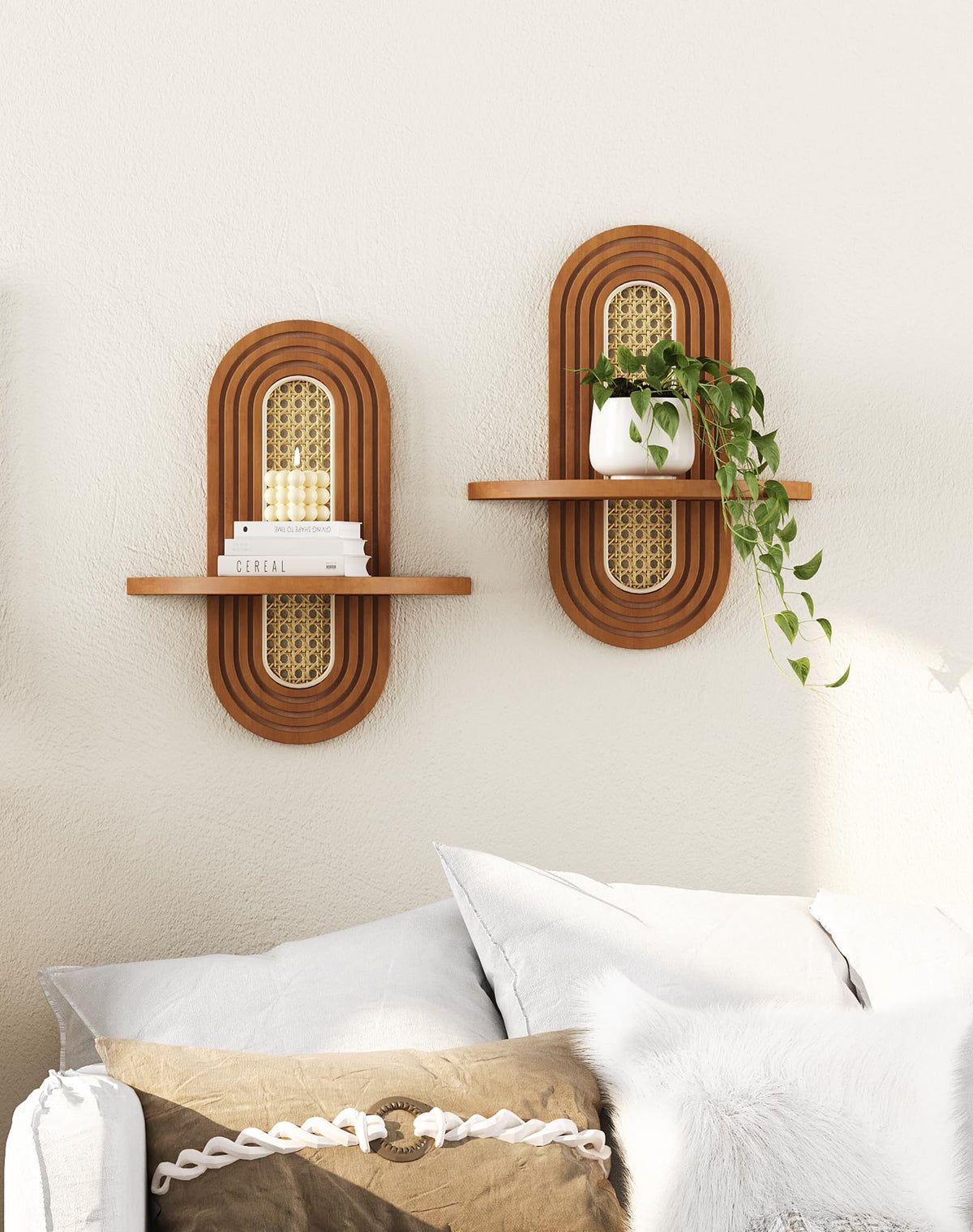 Arched Rattan Wall Shelf Set