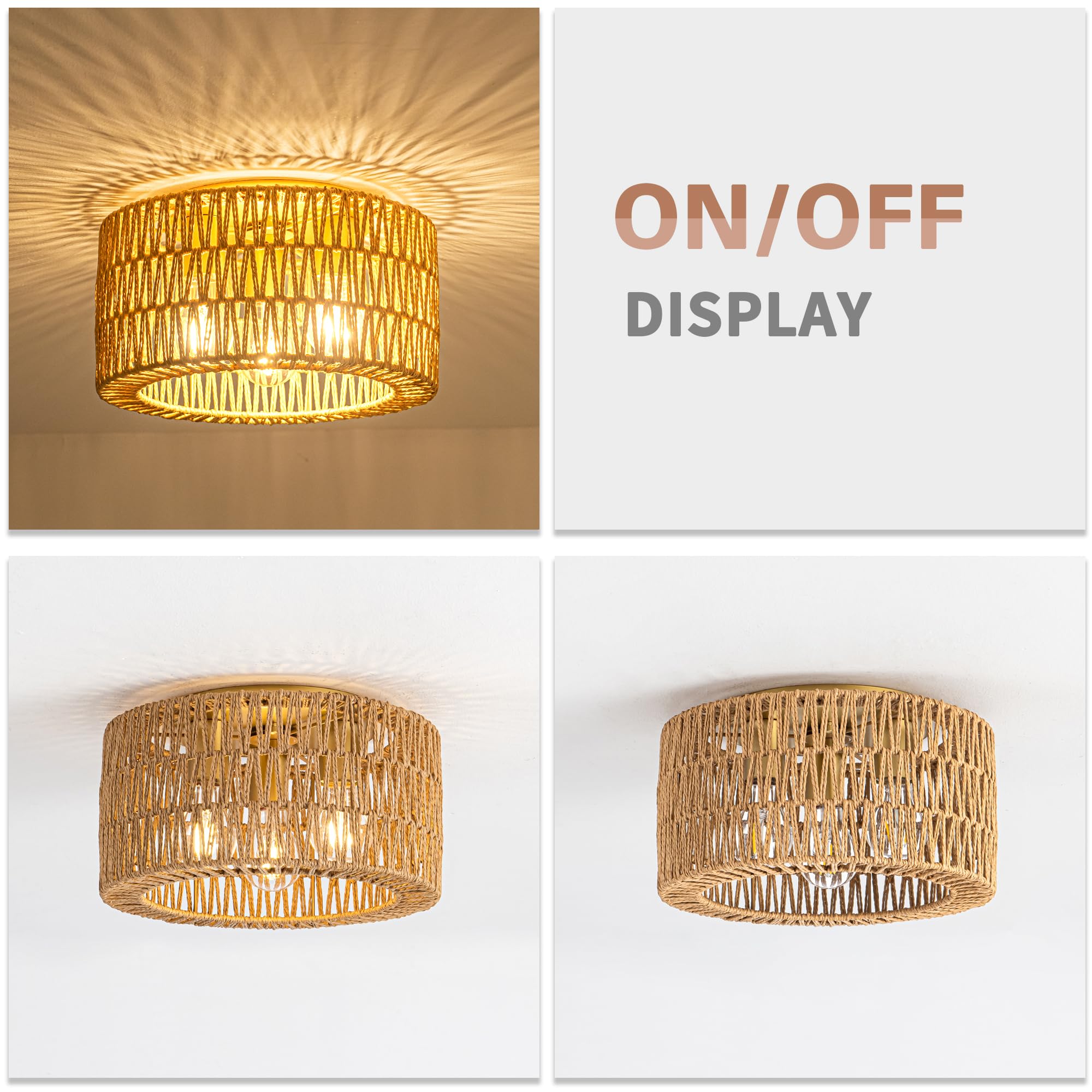French Rattan Flush Mount Ceiling Light