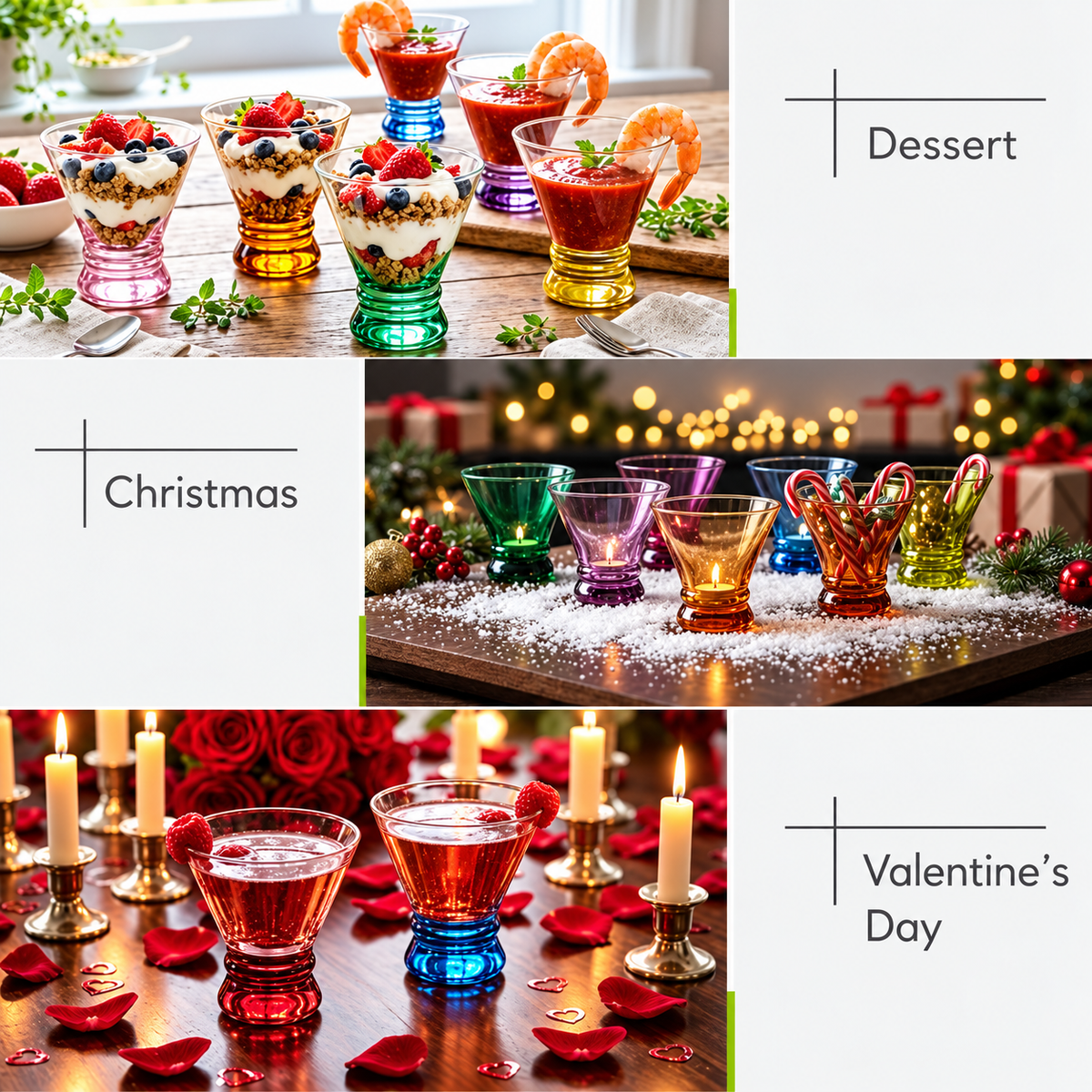 Martini Glass Set - 6 Colorful Stemless Glasses