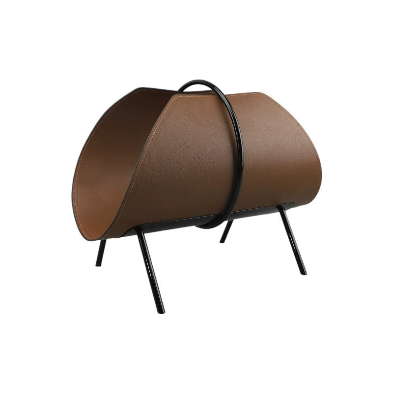 Modern Minimalist Metal & Leather Magazine Rack